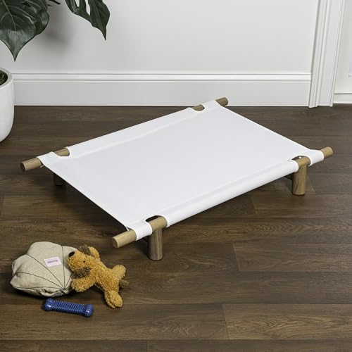 DBD5000A Chester 32" Modern Minimalist Wood Frame Elevated Outdoor Dog Bed, Snow/Light Teak - color: Snow/Light Teak