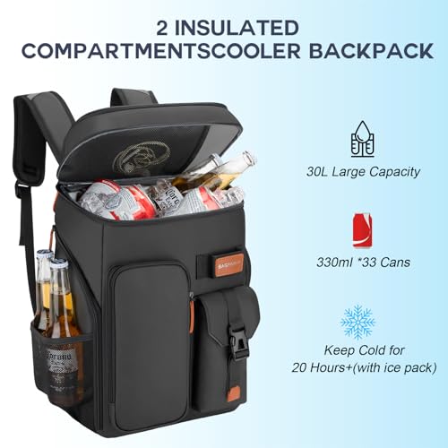 BAGPARKK Insulated Cooler Backpack,33/45 Cans Multifunctional Double Deck Leakproof Cooler Bag with Sternum Strap,Large Capacity Lightweight Travel Camping Beach Backpack - color: Black, size: 33Can