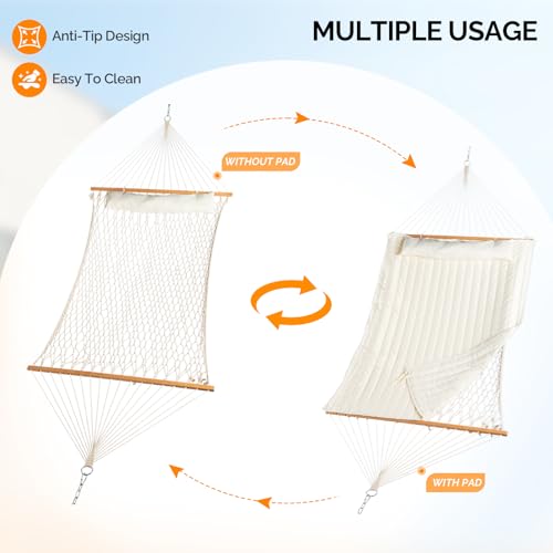 ONCLOUD Hammock with Stand, Double-Barrel Hammock with Hammock Bed, Heavy Duty Adjustable Hammock Set for Outdoors, Patio, Yard, Garden, 550 LBS (Beige) - color: Beige