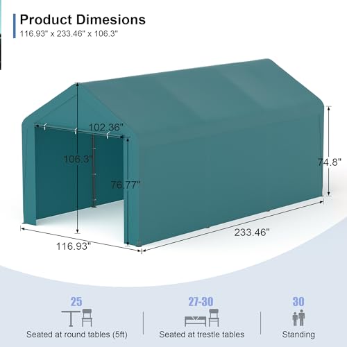 Carport, 10‘ x 20’ Heavy Duty Portable Garage All-Season Car Canopy w/Removable Sidewall & Doors, Carport Canopy Party Tent w/Water-Resistant Tarp for Backyard (Green, 10‘ x 20’) - color: Green, size: 10' x 20' /with side