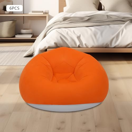 6PCS Inflatable Lazy Sofa, Portable Inflatable Couch, Outdoor Camping Chairs, Inflatable Bean Bag Chairs, Folding Portable Bean Bag Loungers Couch (Orange x6)