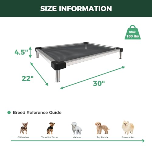 FXW TitanNest Chew-Proof Elevated Dog Bed, Raised Cot for Indoor/Outdoor/Camping Use, Durable & Waterproof Cooling Pet Bed for Extra-Small Dogs, 30.0" L x 22.0" W x 4.5" H, Black - size: X-small Dog (30.0"l X 22.0"w X 4.5"h)