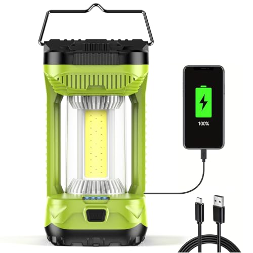 AlpsWolf Camping Lantern Rechargeable, 4000LM LED Lanterns for Power Outages, 4600mAh Super Bright Portabl Lantern & Lights for Emergency, Hurricane, Camping - style: Green-1 pack