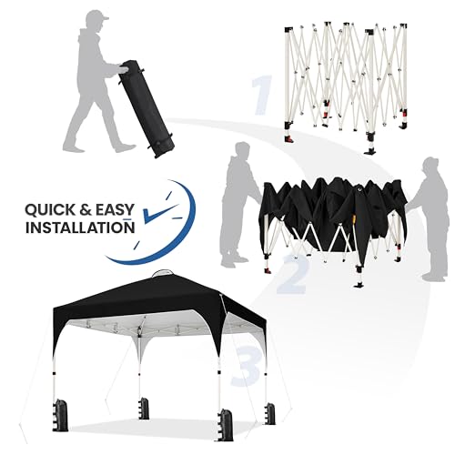 Yaheetech 10x10 Pop Up Canopy Tent with Vent, Easy Set Up Tent, Instant Sun Shelter Canopy with Wheeled Bag, 4 Sandbags, 12 Stakes & 4 Ropes, for Parties, Beach, Outdoor, Black - color: Black, size: 10x10