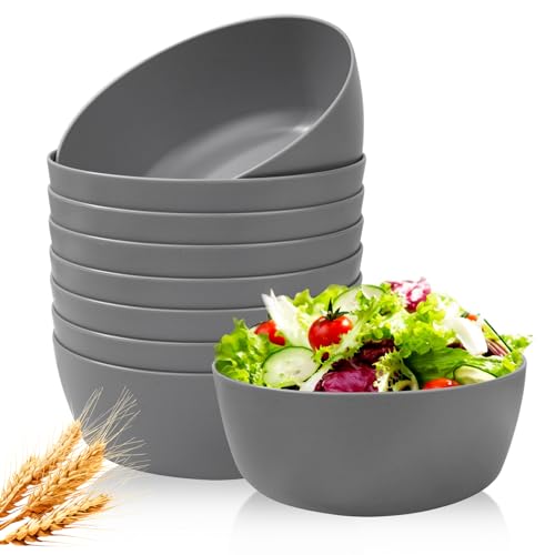 EI 8pcs Wheat Straw Bowls,28oz Unbreakable Cereal Bowls,Reusable Plastic Bowls,Microwave and Dishwasher Safe,BPA Free Lightweight Noodle/Fruit/Salad/Soup Bowls for Picnic,Dinner,Party - color: Dark Grey Wheat Straw Bowls