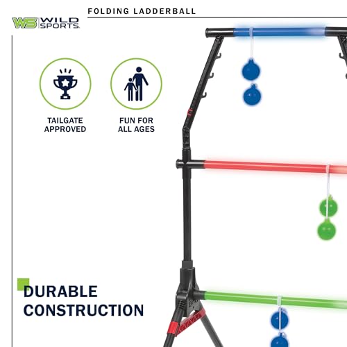 Wild Sports Light-Up Ladderball Set - LED Powered Ladder Balls Set - Includes 6 Light-up Bolos