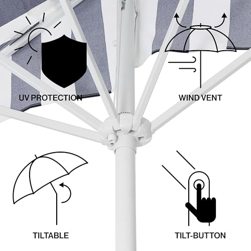 JONATHAN Y Half Umbrella UMB1201I Beverly 9 ft. Designer Classic Scalloped Fringe Market Patio with Crank, Tilt Button and UV Protection in Navy/White, White Pole - color: Navy/White - White Pole
