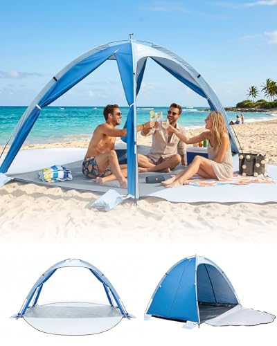 Abahub 3 Person Beach Tent Sun Shelter with UPF 50+ UV Protection, Portable Sun Shade with 4 Doors and 360° Ventilation, Lightweight Beach Cabana for Beach, Camping, Fishing & Outdoor Activities - size: 4 DOOR