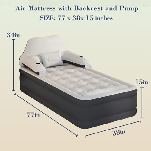 Twin Size Air Mattress Inflatable Bed with Pump and Headboard, Blow Up Mattress - size: Twin