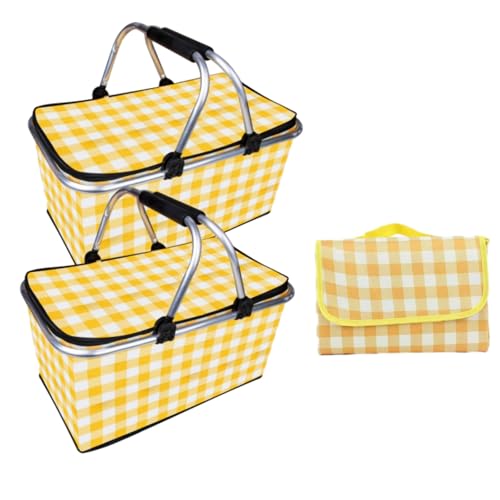 2 Packs Insulated Collapsible Picnic Basket with Picnic Mat 25L Large Capacity Leak-Proof Collapsible Cooler Bag for Outdoor Activities, Beach, Camping, Market Shopping,Travel