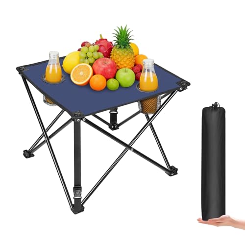 Portable Camping Table, Ultralight Picnic Table Foldable with 2 Cup Holders and Carrying Bag for Outdoor Camping Picnic BBQ Beach Party Patio Fishing, Steel Frame, High-Grade 600D Oxford Fabric Navy - color: Navyblue, size: 1 Pack