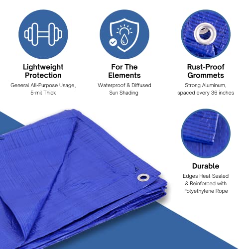 KOTAP All-Purpose Multi-Use 5-mil Poly Tarp, Blue, Cut Size 8 x 12 ft./Finished Size 7 ft. 4 in. X 11 ft. 6 in., TRA-0812-17, Waterproof - color: Blue, size: 8 X 12 Ft., (17-pack)