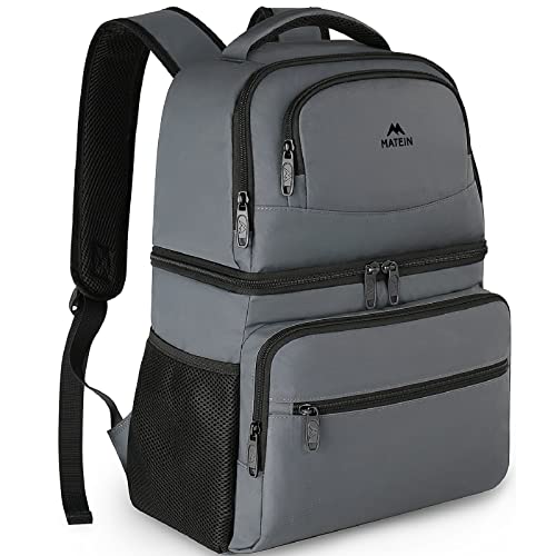 MATEIN Cooler Backpack, 26 Cans Insulated Lunch Backpack for Men Women, Leakproof Double Layer Lunch Cooler Bag Lightweight Soft Lunch Backpack with Cooler Compartment, Beach Camping Hiking Beer Gifts - color: Austere Grey, size: 26 Cans