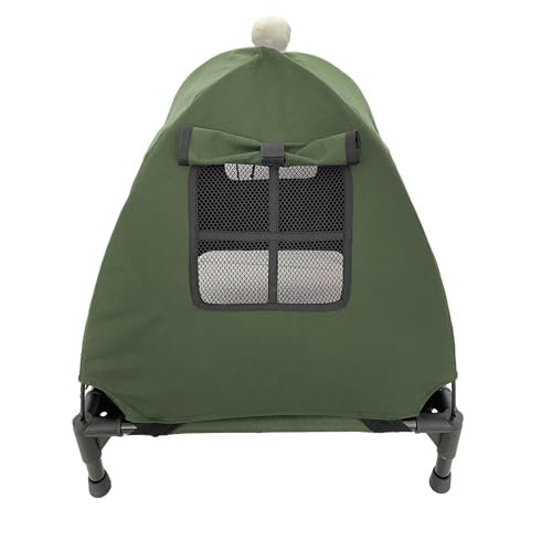 Pozico Elevated Pet Bed with Breathable Mesh for Small Cat and Dog, Raised Cooling Pet Cot for Puppy and Kitty, 18.9x18.9 inch (Olive Green Bed with Canopy) - color: Olive Green Bed with Canopy