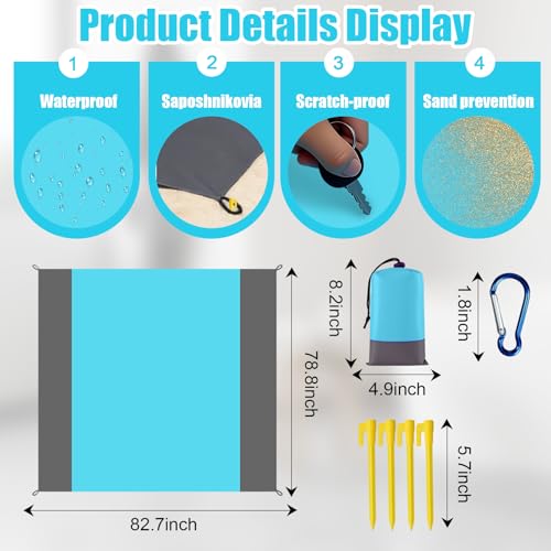 Waterproof Outdoor Mat Sandproof Blanket Lightweight Camping Ground Cover for Family Travel Relaxing Picnic Use 1 Pcs(Grey Blue) - color: Grey Blue