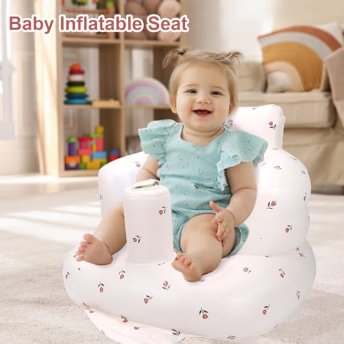 AirSwim Inflatable Baby Chair, Inflatable Baby Seat for Babies 3 Months and Up, Summer Blow Up Chair with Built in Air Pump, Infant Floor Seats for Learning to Sit, Palying, Camping, Tulip - color: Tulip