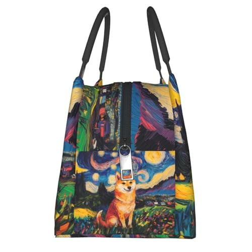 Shiba Inu Lunch Box with Starry Night Style Art Pattern for Girls and Adults,Lightweight Handbag with Zipper Closure,Portable Cosmetic Bag for School,Work,Office,Travel and Picnic Gifts - color: Shiba Inu02