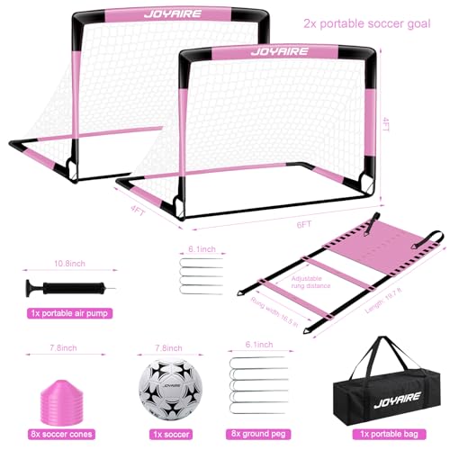 Pro-Grade Kids Backyard Soccer Goal, Tear-Resistant 5-Layer Polyester Soccer Net & 10mm Poles for Maximum Durability, 4x3ft/6x4ft/7x5ft, Pop Up Portable Soccer Training Equipment Set with Size 4 Ball - size: 6 ft x 4ft, style: Pink