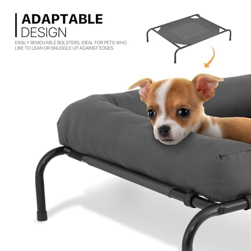 MoNiBloom Outdoor Elevated Dog Bed w/Removable Bolster, Portable Raised Outdoor Dog Bed with Stable Anti-Slip Feet & Breathable Mesh, 35.5 Inches Length, Dark Gray - color: Dark Gray, size: 35.5"L