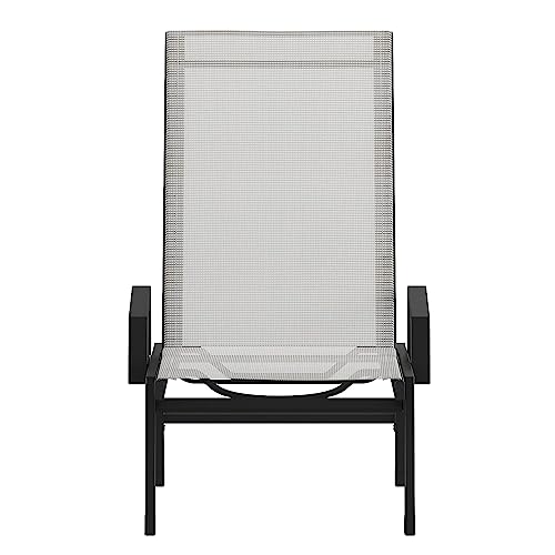 Flash Furniture Brazos Set of 2 Adjustable Chaise Lounge Chairs with Arms, All-Weather Outdoor Five-Position Recliners, Black/Gray - color: Gray/Black, size: Set of 2