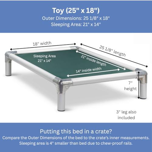 Kuranda Chewproof Elevated Crate Bed - Silver Aluminum - 25" x 18" - Vinyl - Forest Green - color: Forest, size: 25" x 18" - Silver Aluminum