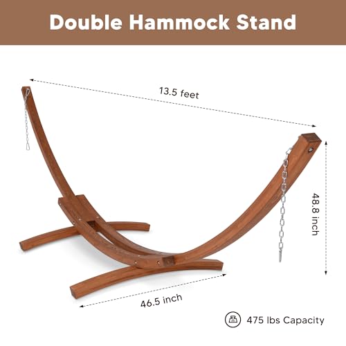 SUNCREAT Hammocks Double Hammock with 13.5 ft Wooden Stand Included, Outdoor Hammocks for Outside, 475 lbs Capacity, Navy - color: 03-blue Navy