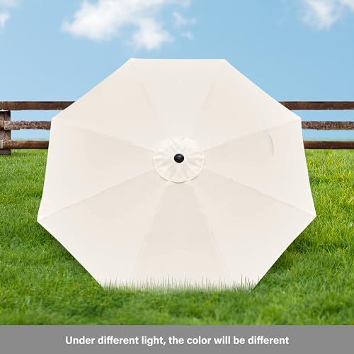 HealSmart 9ft Patio Umbrella with Push Button Tilt/Crank, Outdoor Table Market Yard Umbrella with 8 Sturdy Ribs for Garden, Backyard, Deck, Pool, Beige - color: Beige, size: 9FT