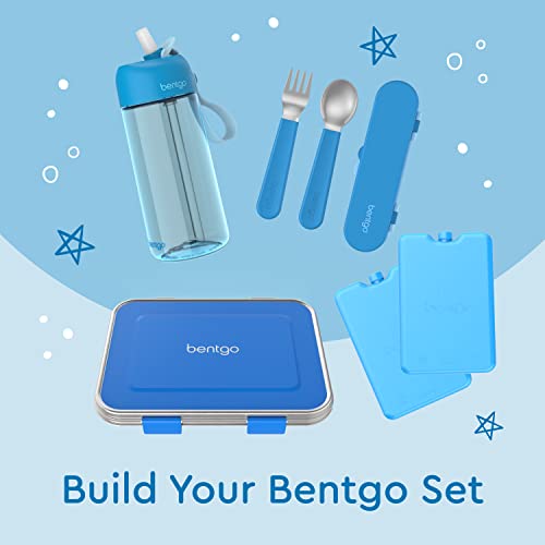 Bentgo Kids Stainless Steel Utensil Set - Reusable Fork, Spoon & Storage Case, PFAS- & BPA-Free, Easy-Grip Handles, Lightweight, Dishwasher Safe, School Lunch, Travel & Outdoors (Blue) - color: Blue