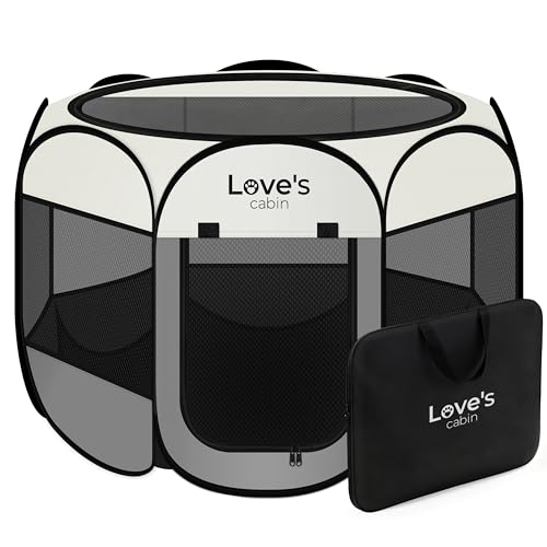 Love's cabin Pet Puppy Dog Playpen, Large Dog Tent Crates Cage Indoor/Outdoor, Portable Playpen for Cat, Foldable Pop Up Dog Kennel Playpen with Carring Case, Removable Zipper Top, Grey - color: Gray, size: 38.0"L x 38.0"W x 23.0"H