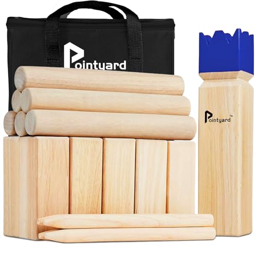Kubb Yard Game Set for Adults & Families - Viking Chess Outdoor Heave Hardwood Wooden Toss Game with 10 Blocks, 6 Batons, Carrying Bag | Perfect for Backyard Party BBQ Lawn Camping Beach - color: Blue