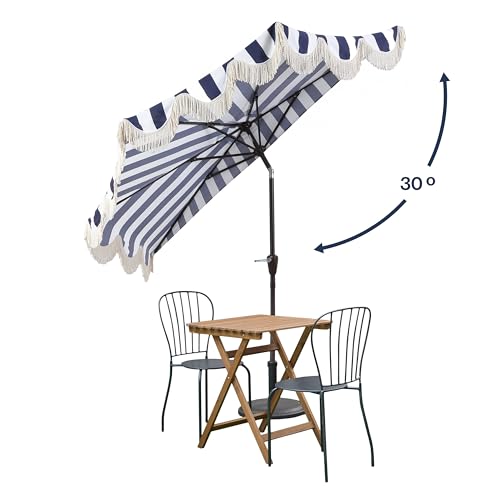JONATHAN Y Half Umbrella UMB1201B Beverly 9 ft. Designer Classic Scalloped Fringe Market Patio with Crank, Push Button Tilt and UV Protection in Navy/White - color: Navy/White