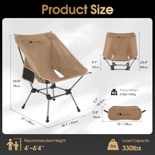 MOON LENCE Portable Camping Chair Plus, Larger & Roomier, Compact and Lightweight Still, Folding Chair for Backpacking & Hiking, 330Lbs Capacity (Desert Rust) - color: Desert Rust