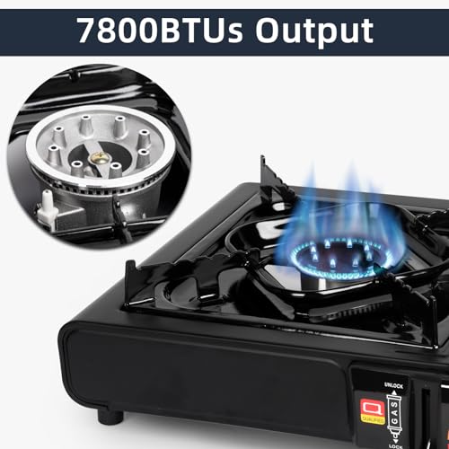 SHINESTAR Dual Fuel Stove with Butane & Propane Compatibility, Portable Camping Stove for Outdoor Cooking, Propane Adapter Hose and Carrying Case Included, 7800 BTUs Output - color: Black - 7800 BTU Dual Fuel