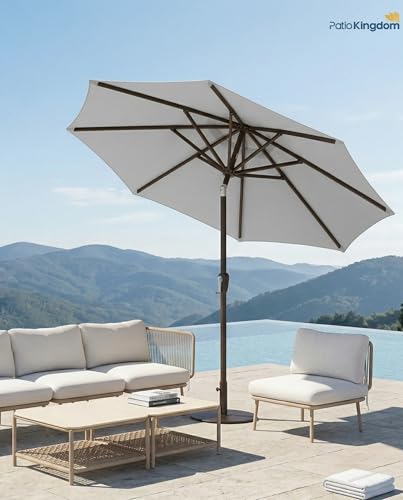 PatioKingdom Auto-Tilt 9FT Patio Umbrella Outdoor with 8 Sturdy Fiberglass Ribs,Market Table Umbrella for Pool,Backyard,Deck and Garden - color: Light Gray, size: 9FT