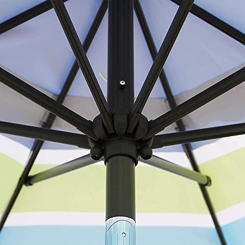 Blissun 9' Outdoor Patio Umbrella, Outdoor Table Umbrella, Yard Umbrella, Market Umbrella with 8 Sturdy Ribs, Push Button Tilt and Crank - color: Blue & Green Stripe