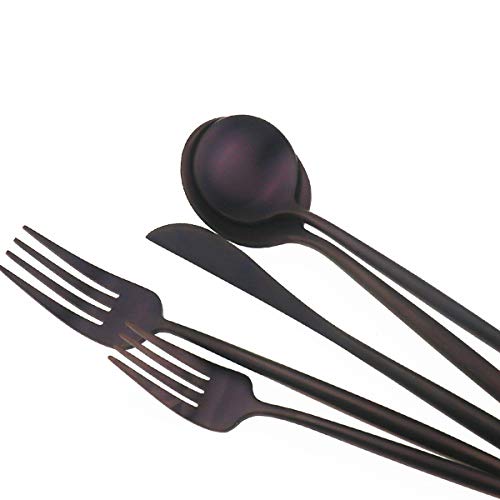 Matte Purple Silverware Set,Gugrida 5-Piece 18/10 Stainless Steel Satin Finish Flatware Set,Kitchen Utensil Set,Tableware Travel Cutlery Set for Camping Office or School Lunch, Dishwasher Safe - color: Purple, size: Service for 1