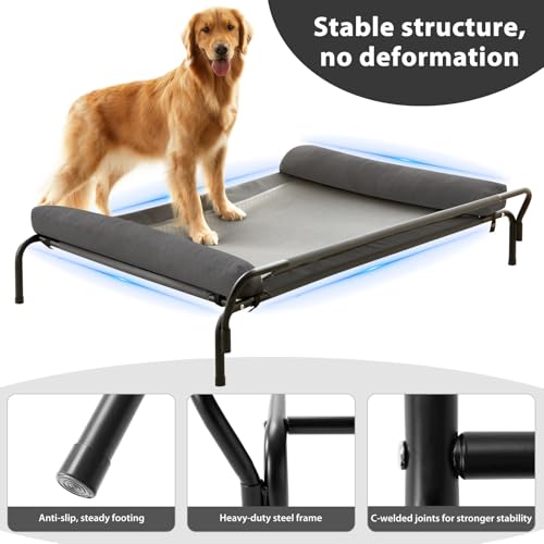 LEXTRO Elevated Dog Bed for Large Dogs – Indoor & Outdoor Raised Dog Cot Hammock with Breathable Mesh, Upgraded Installation Method, Off the Ground Lifted Elevated Pet Bed, Platform Frame Pet Cot