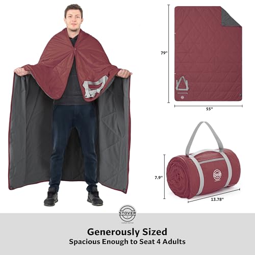 STOVER Large Waterproof Outdoor Stadium Blanket- Extra Thick Soft Fleece Camping Blanket for Travel, Picnics, Sports, 79"x55", Warm, Windproof, Sand-Proof, Lightweight, Packable (Game Day Crimson) - color: 01 - Game Day Crimson