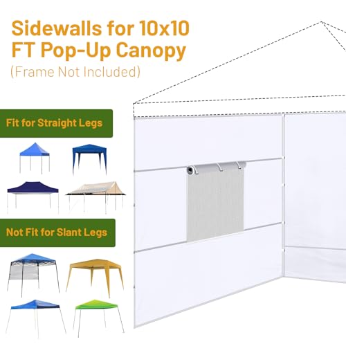 3 Pcs 10x10 Canopy Sidewalls with Roll-up Windows for 10x10 Pop Up Canopy Straight Leg Outdoor Instant Canopy Walls Waterproof & UV Protected for Outdoor Event Tents, 3 Sidewalls Only, White - color: White