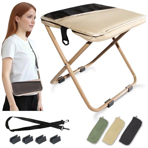 COMELY Portable Folding Chair for Outdoors: Heavy Duty Camping Stool for Adults, Compact Ultralight Collapsible Stools for Fishing Hiking Hunting & Backpacking, Khaki - color: Khaki