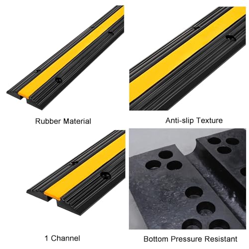 Rubber Durable Cable Protector Ramp Cover, Single Channel Heavy Duty Hose & Cord Track Floor Protection, 97x15x3cm, for Indoor and Outdoor Use