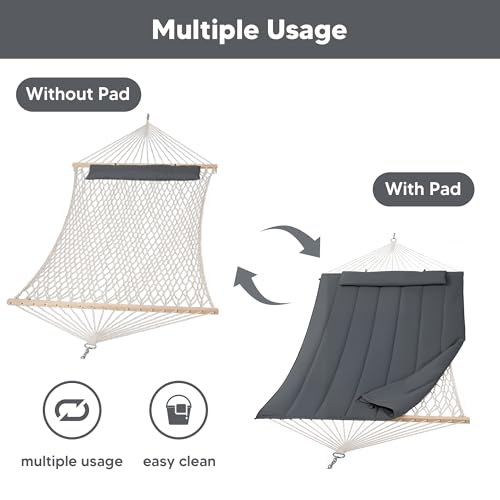 SUNCREAT Hammocks for Outside, Two Person Hammock for Patio, Garden, Porch, Outdoor, Dark Grey - color: A-dark Grey