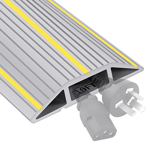 10Ft Cord Cover Heavy Duty Cable Protector 3 Channels Contains Cords Cables and Wires Easy to Unroll-Conceal Wires of Home Office Warehouse Workshop Concerts or Other Outdoors Surround (Gray-10Ft) - color: Gray-Rubber, size: 10Ft