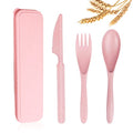 YDYTOP Reusable Travel Utensils Set with Case, Pink Wheat Straw Portable Knife Fork Spoons Tableware, Eco-Friendly BPA Free Cutlery for Kids and Adults as Travel Picnic Camping Utensils - color: 1 Sets - Pink