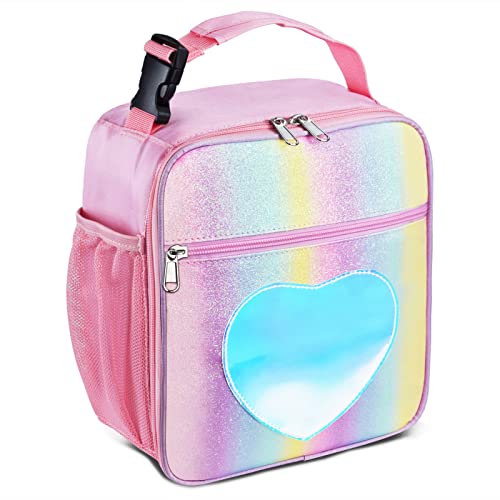 Insulated Lunch Bag, Leakproof Portable Lunch Box for Women Men Boys Girls, Large Capacity Cooler Bag for Office School Camping Hiking Outdoor Beach Picnic (Rainbow Pink) - color: Rainbow Pink