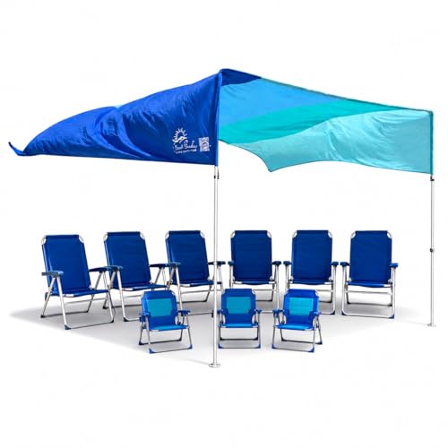 Beach Shade Canopy 14x14 ft – Grande Wind-Propelled® Beach Shade Sail, Large Beach Sun Shade for Beach, UPF 50+, Portable Beach Canopy, MillionShades® - color: Beach Blue Tones, size: 14 x 14 ft