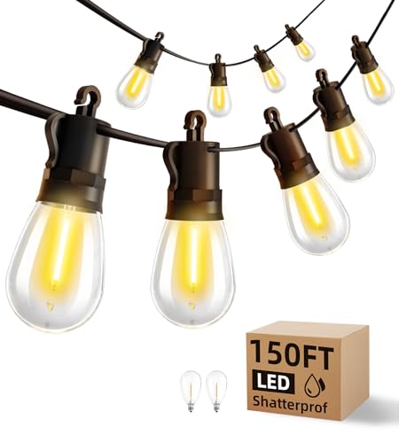 Outdoor String Lights Patio LED Light Outside - 45M 43+2 S14 LED 150ft Porch Lighting IP65 Waterproof - size: 150ft-standard