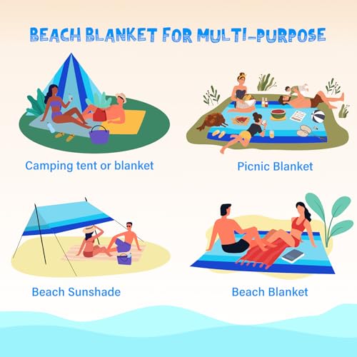 Beach Blanket 78''×81'' - Waterproof Sandproof Sand Free Oversized Mat for 1-5 Adults, Lightweight Durable Compact for Beach Travel Camping Hiking Picnic