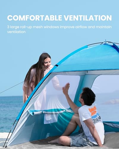 OutdoorMaster Beach Tent for 3/4/6/8 Person - Easy Setup Sun Shade Shelter, Portable Beach Shade Sun Canopy with UPF 50+ UV Protection, Removable Skylight Family Size - color: Blue, size: 4 Person