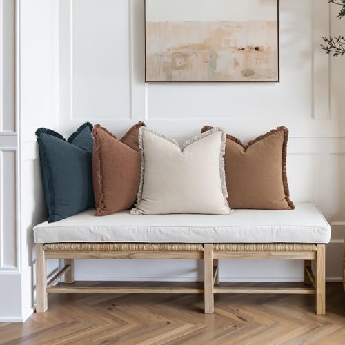 MIULEE Decorative Couch Pillow Covers Neutral Linen Fringe Throw Pillows Set of 4 Modern Rustic Cushions Boho Farmhouse Pillowcases for Bed Sofa Living Room Spring Decor 24x24 Inch Beige/Brown/Blue - color: Blue Brown, size: 24" x 24" (Pack of 2)